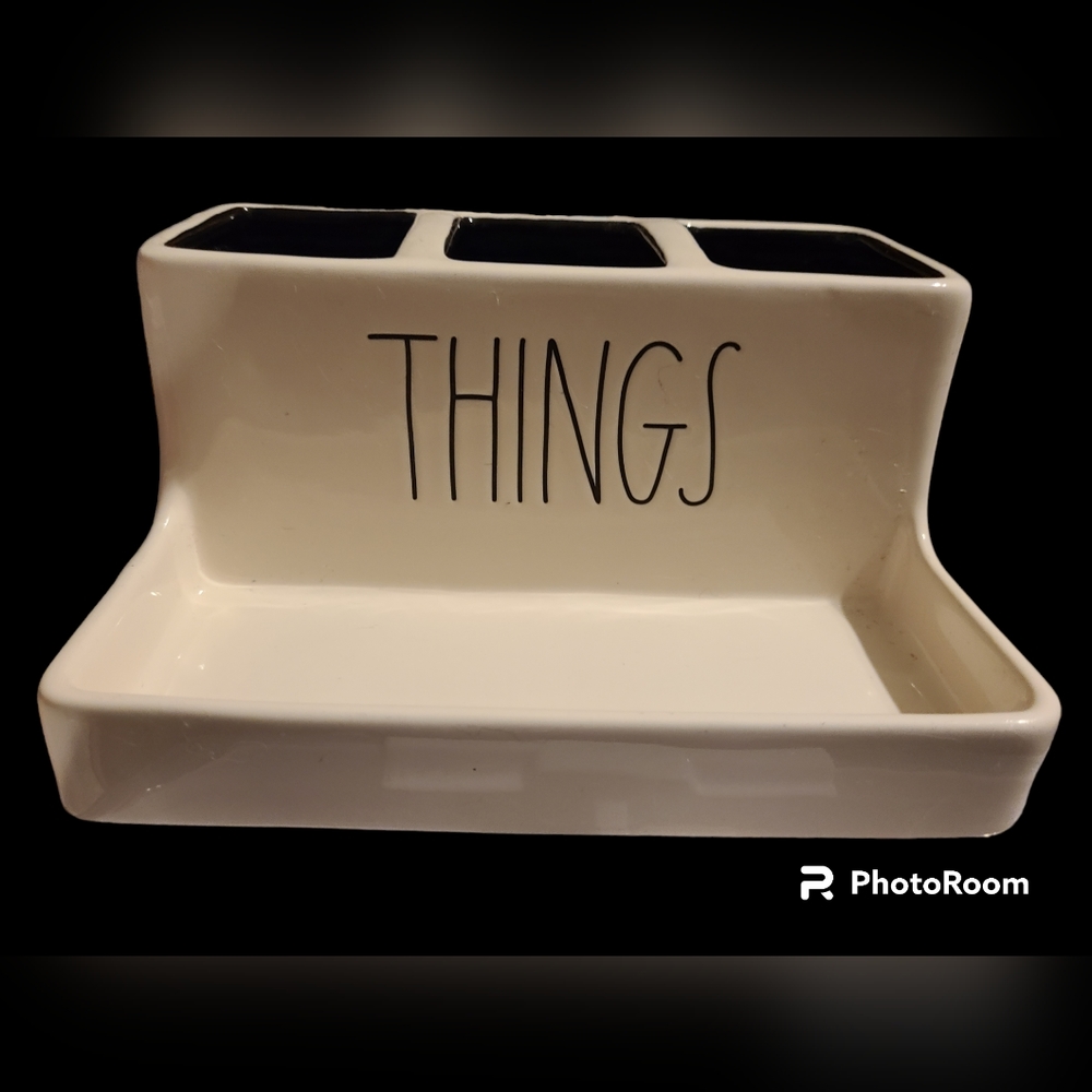 Rae Dunn porcelain Things triple organizer with tray